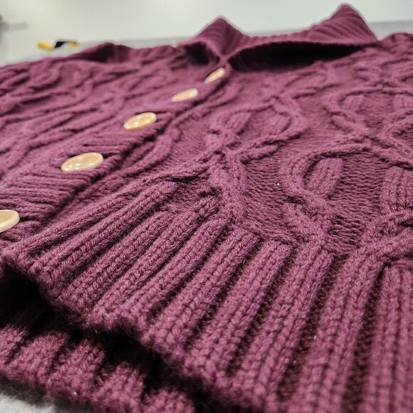 LL Bean Women M Medium Wool Blend Shawl Chunky Cableknit Button Cardigan Sweater - Picture 4 of 13